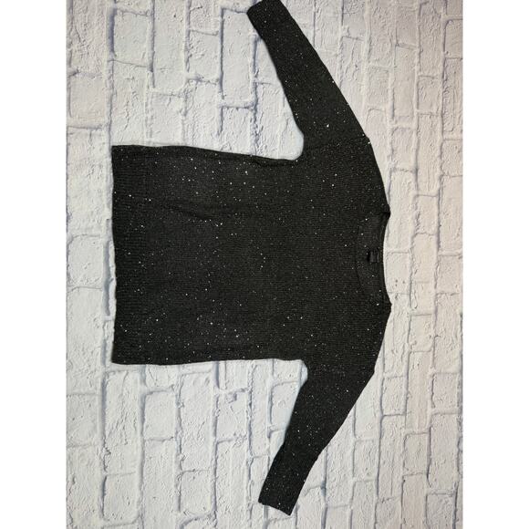 Ann Taylor Factory Sparkly Gray/Black sheer sweater Holiday sequined sz Medium - Picture 6 of 7